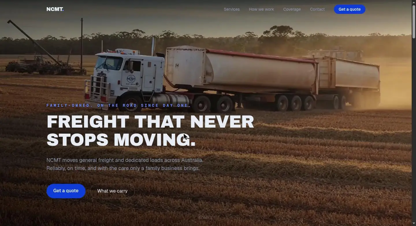 Screenshot of the NCMT Transport website